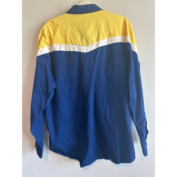 Vintage Wrangler Western Pearl Snap Shirt Size Large Yellow Blue - Picture 5 of 5